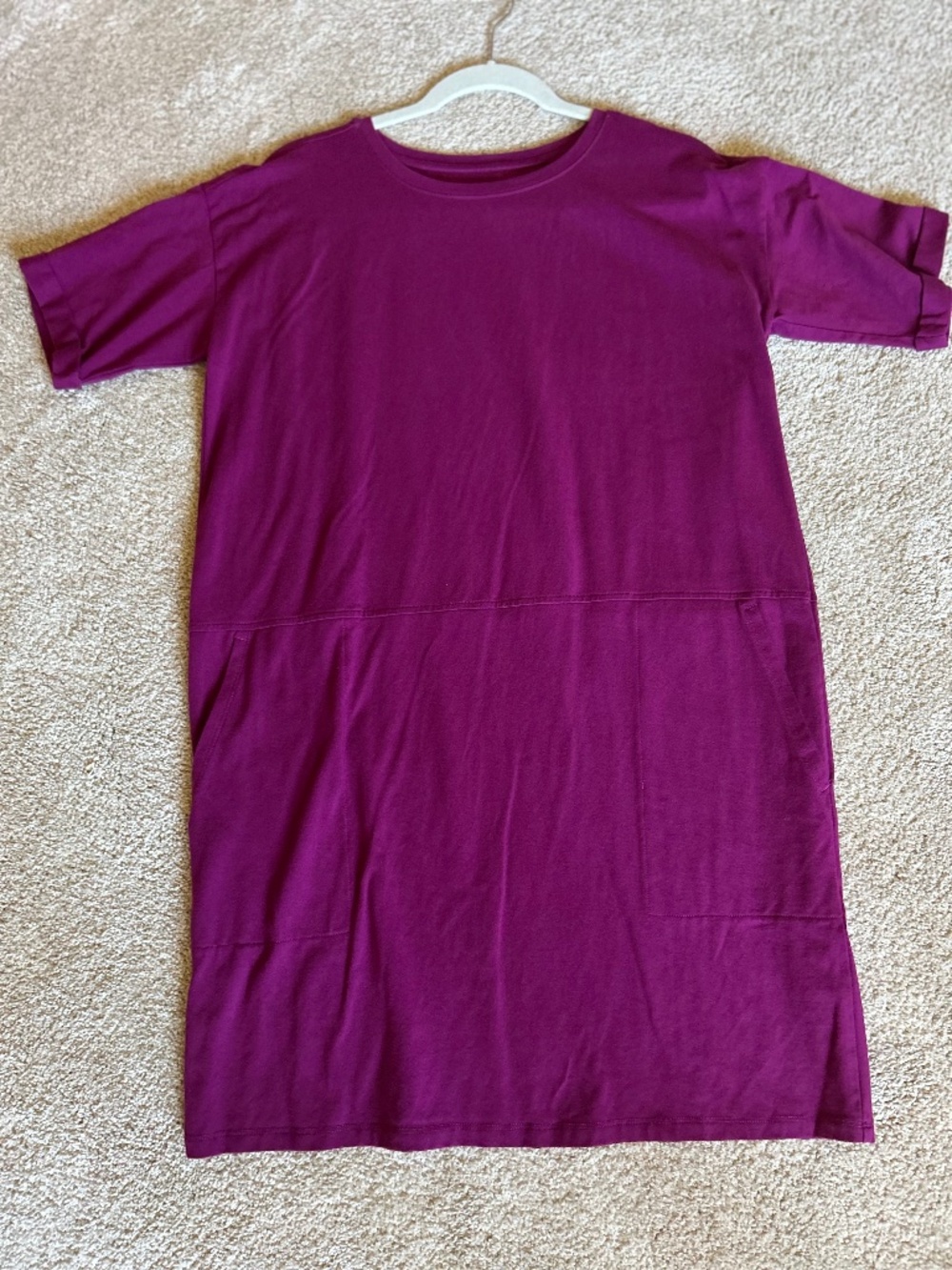 Eileen Fisher Round Neck Organic Cotton Jersey Dress Petite Medium in Raspberry